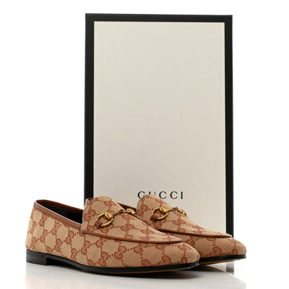 Gucci Canvas GG Monogram Horsebit Womens Jordaan Loafers 37.5 Beige Ruggine 8 of 8