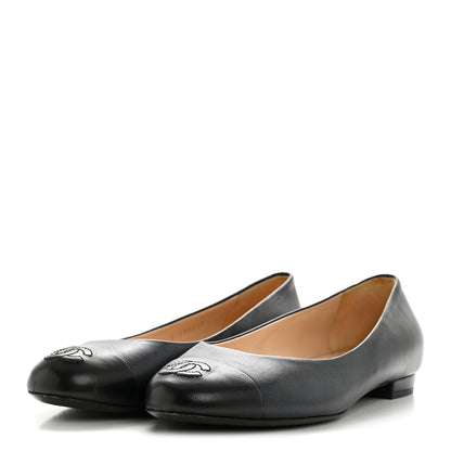 Chanel Lambskin Cap Toe Ballerina Flats 38.5 Dark Navy Black 4 of 10