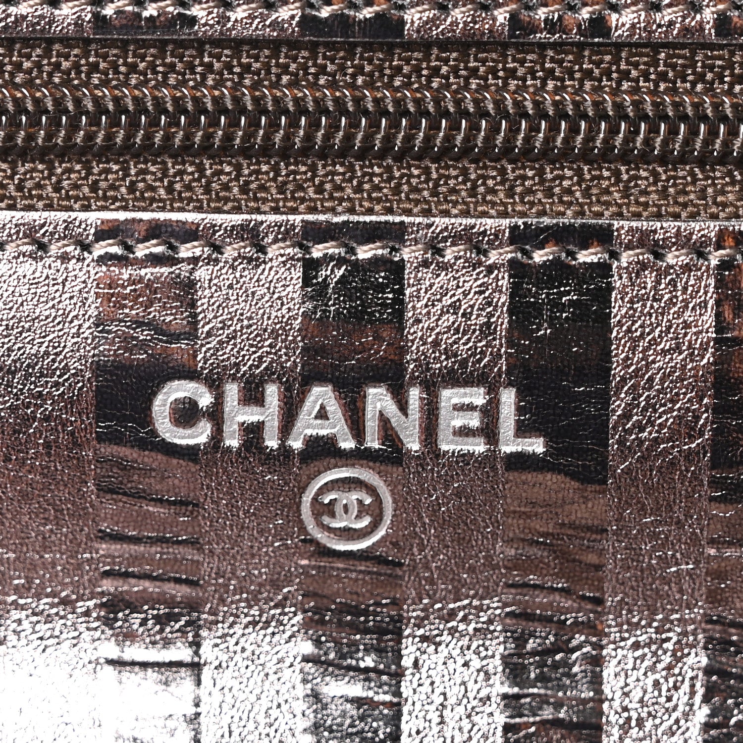 Chanel Metallic Striped Calfskin Reissue Wallet On Chain WOC Silver 6 of 11