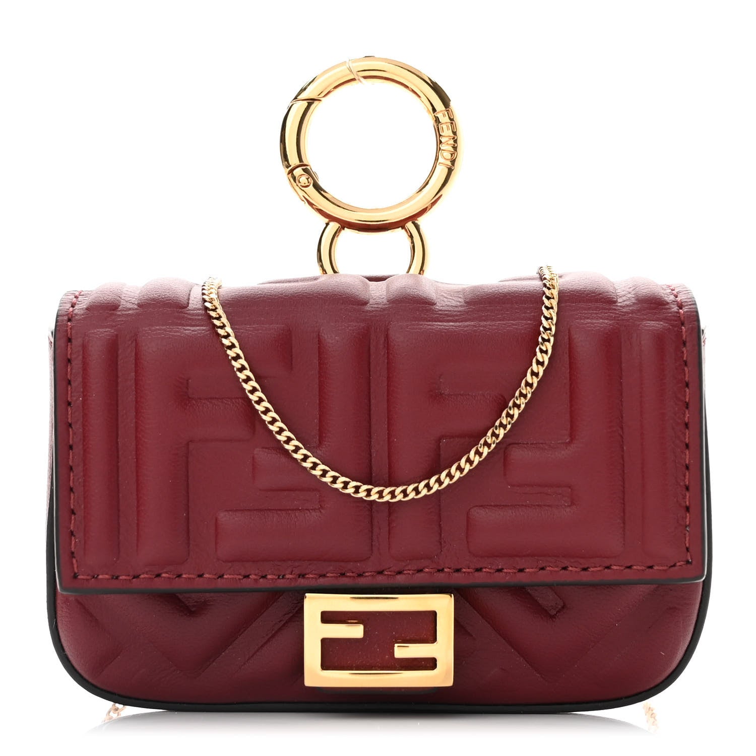 Fendi Nappa Matisse FF Embossed Nano Baguette Charm Barolo 1 of 11