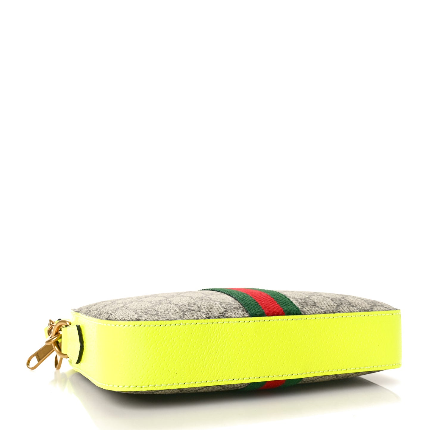GG Supreme Monogram Textured Dollar Calfskin Web Ophidia Wristlet Shoulder Bag Beige Ebony Fluo Yellow