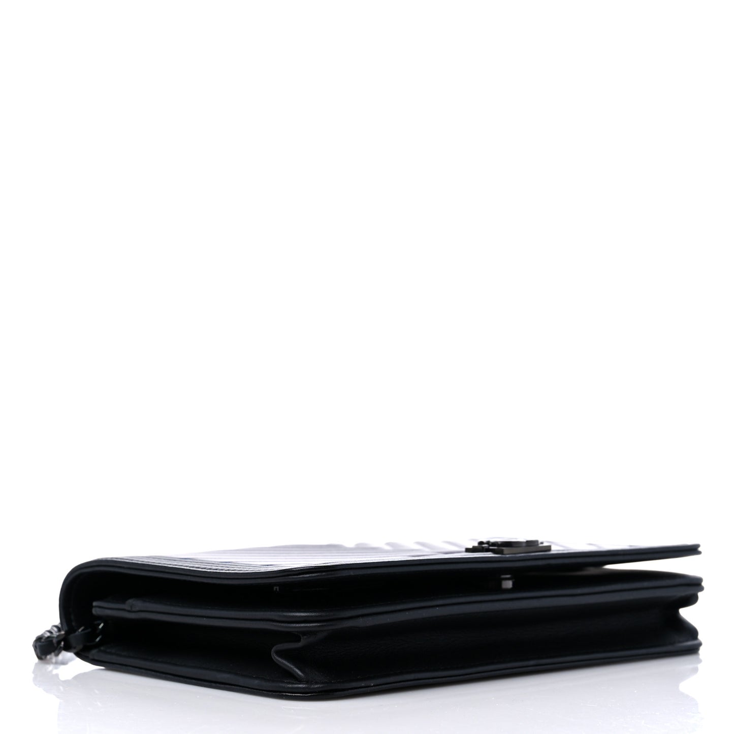 Calfskin Painted Chevron Embossed Boy Wallet On Chain WOC Black
