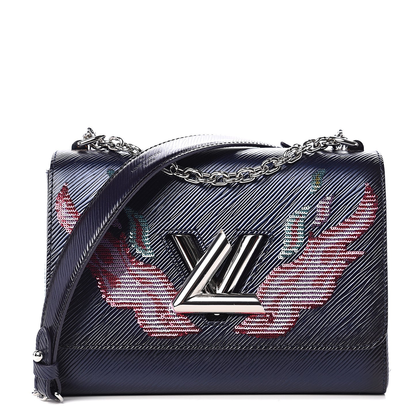 Epi Sequins Flame Twist Shoulder Bag MM Blue Nuit