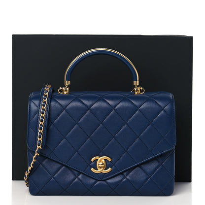 Chanel Calfskin Quilted Metal Top Handle Envelope Flap Blue 9 of 9