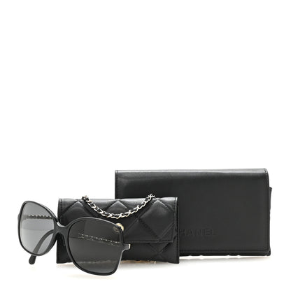 Chanel Acetate Metal Calfskin Square Chain Sunglasses 5210-Q Black Gray 8 of 8