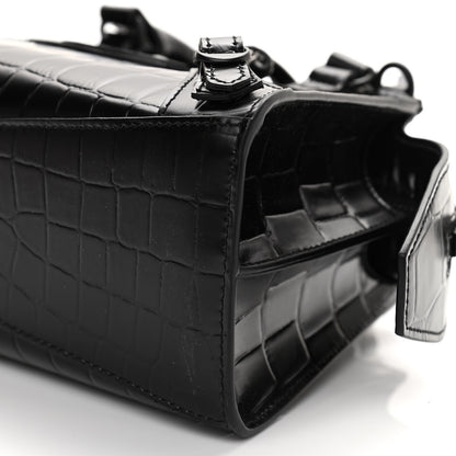 Balenciaga Semi Shiny Calfskin Crocodile Embossed Neo Classic Black Hardware Mini City Black 9 of 9