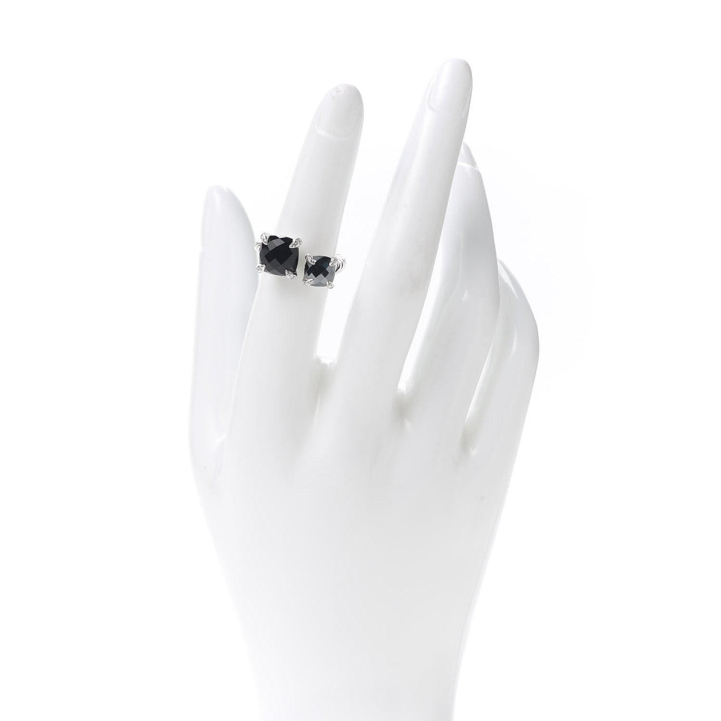 Sterling Silver Diamond Black Onyx Hematite Chatelaine Bypass Ring 50 5.25