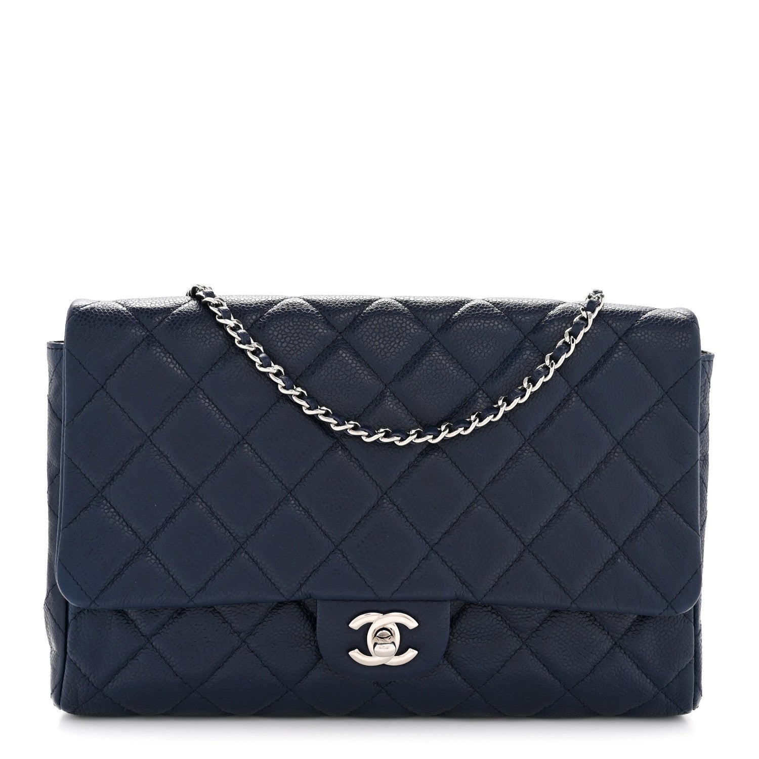 Chanel Caviar Quilted Clutch With Chain Flap Navy Blue 1 of 13