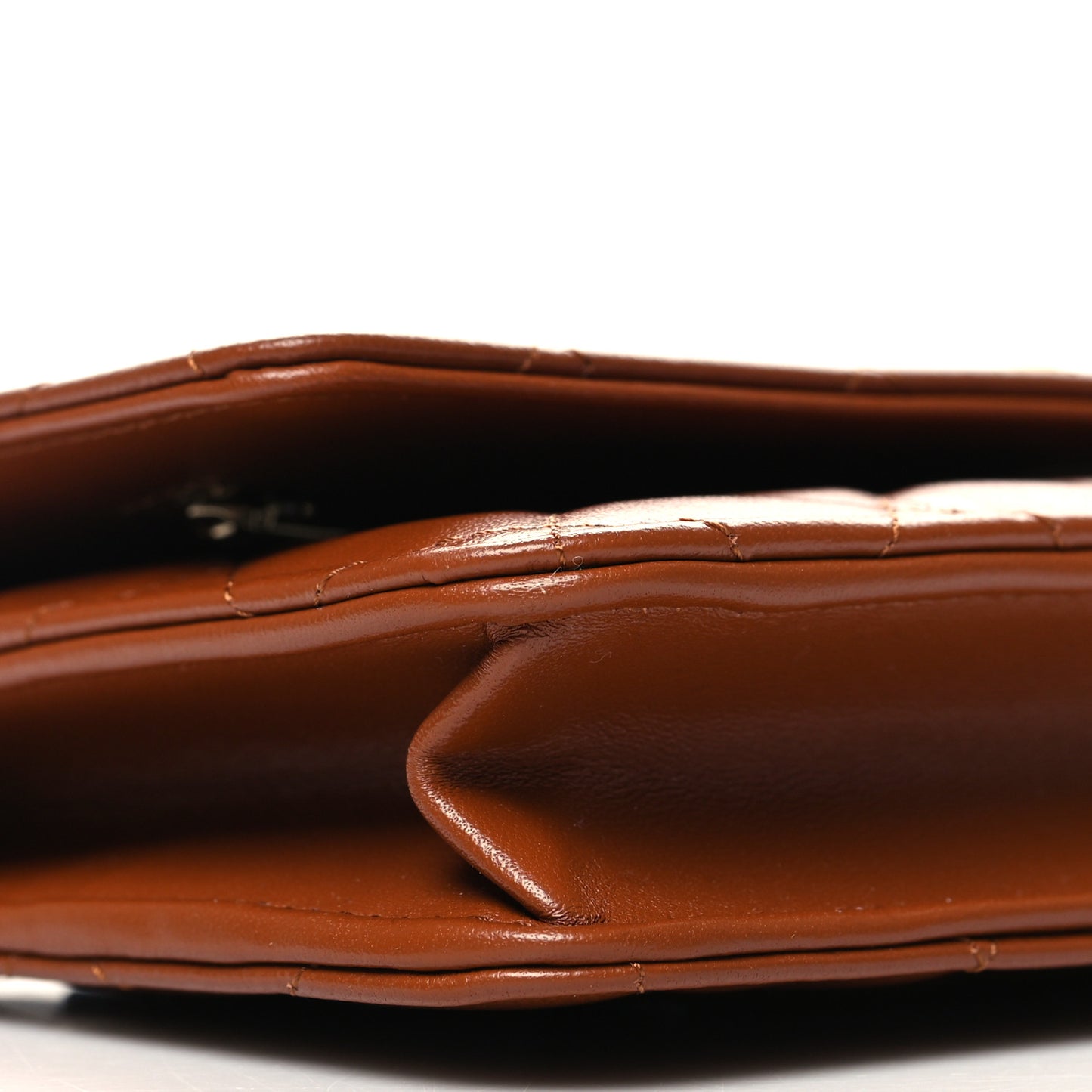 Lambskin Quilted Studded CC Wallet On Chain WOC Light Brown