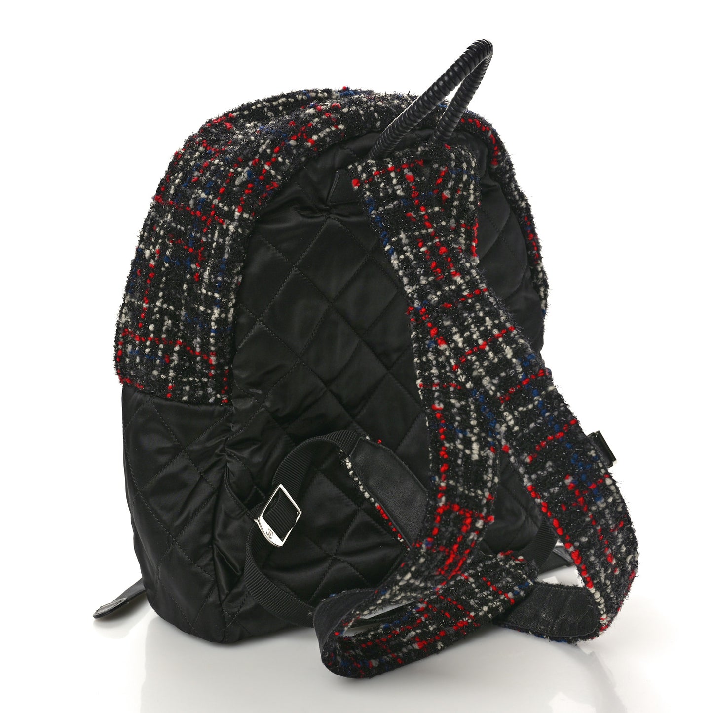 Tweed Nylon Quilted Astronaut Essentials Backpack Black Multicolor