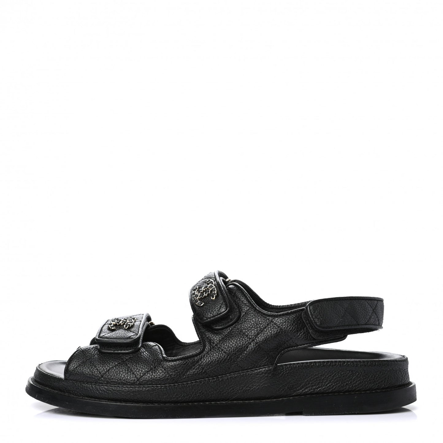 Grained Calfskin Velcro Dad Sandals 38.5 Black