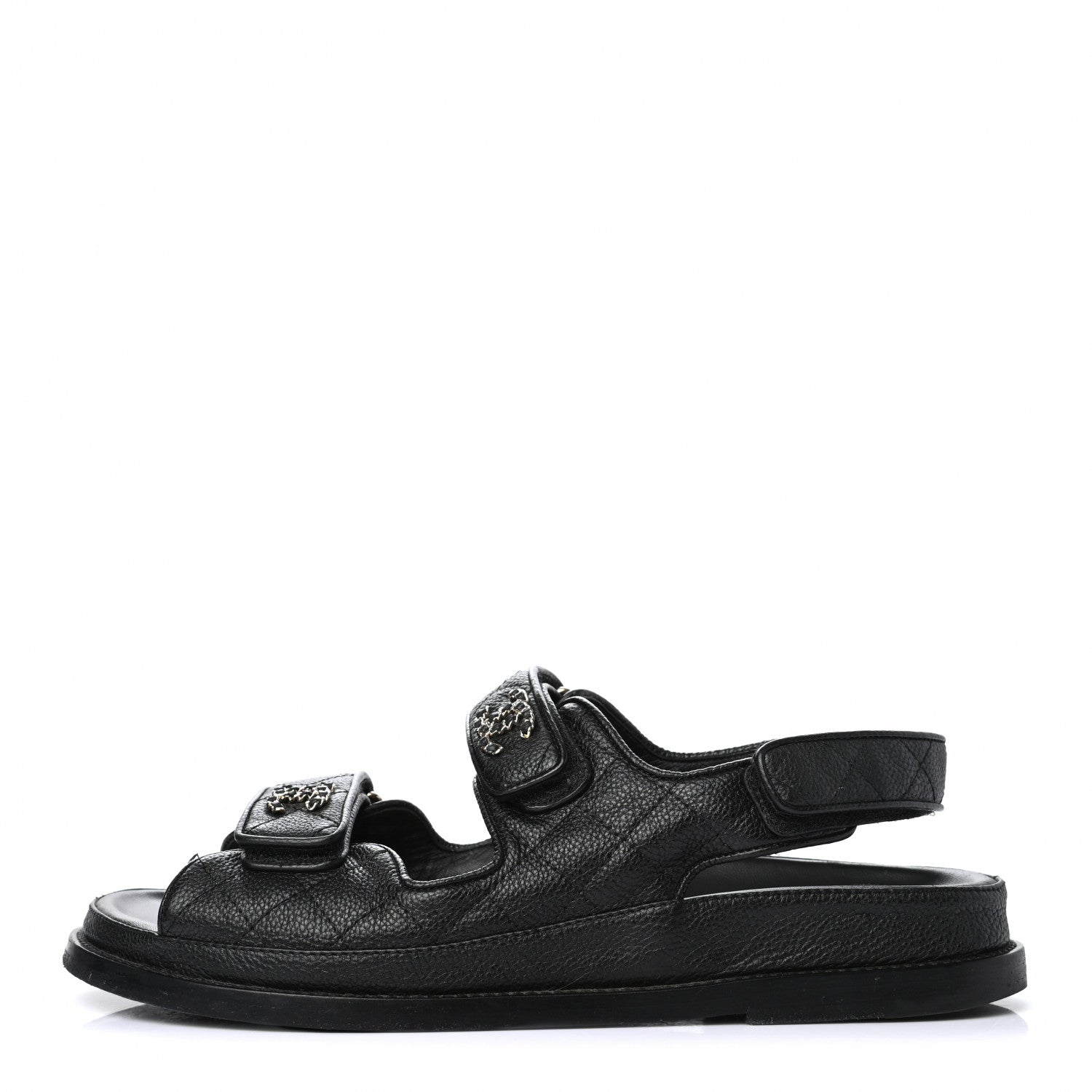 Chanel Grained Calfskin Velcro Dad Sandals 38.5 Black 1 of 9