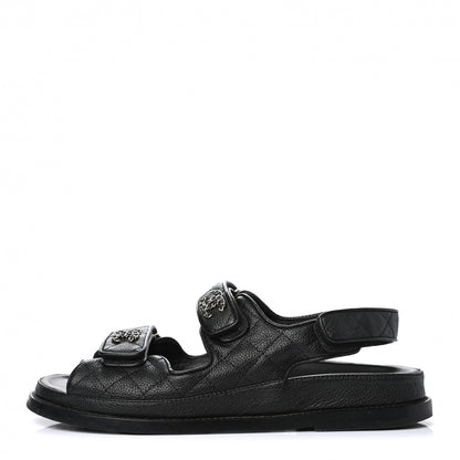 Chanel Grained Calfskin Velcro Dad Sandals 38.5 Black 1 of 9
