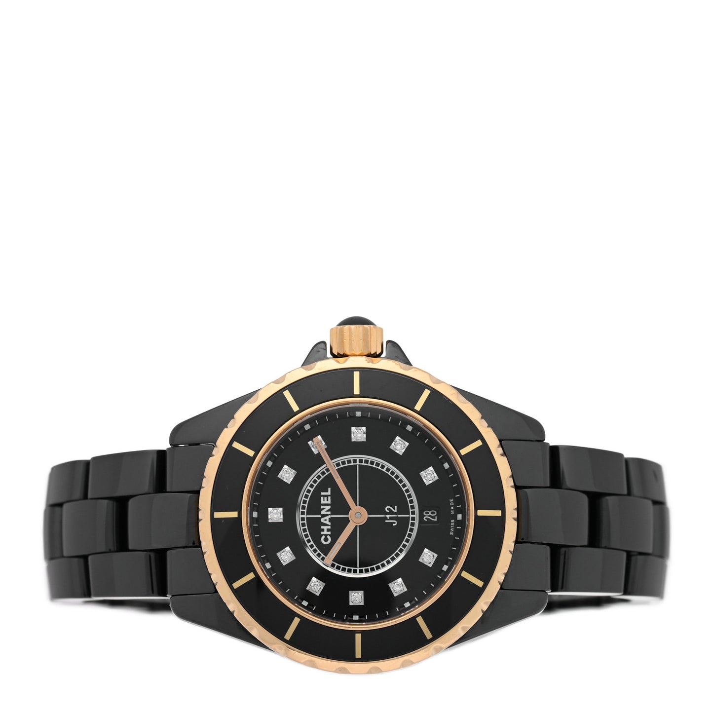 Stainless Steel 18K Yellow Gold Ceramic Diamond 33mm J12 Quartz Watch Black