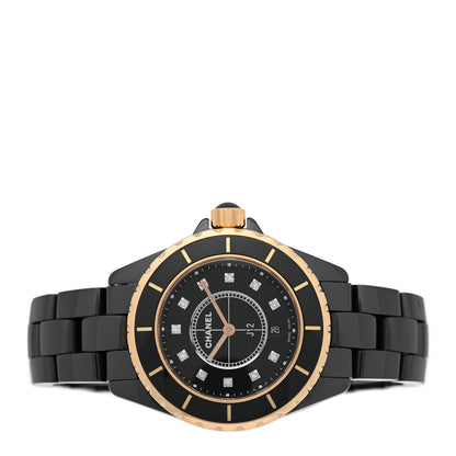Chanel Stainless Steel 18K Yellow Gold Ceramic Diamond 33mm J12 Quartz Watch Black 2 of 4