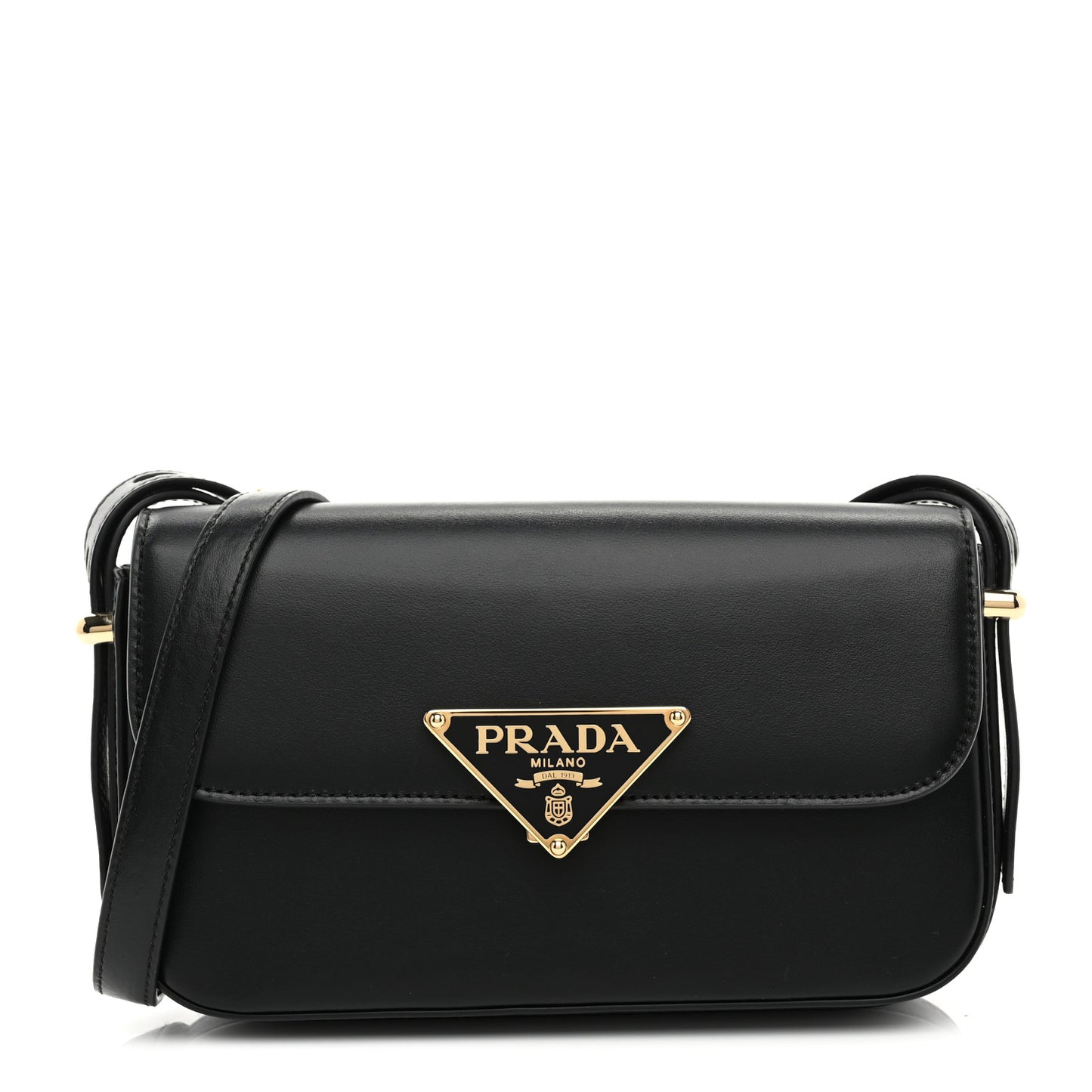 Soft Calfskin Metal Triangle Logo Flap Shoulder Bag Black
