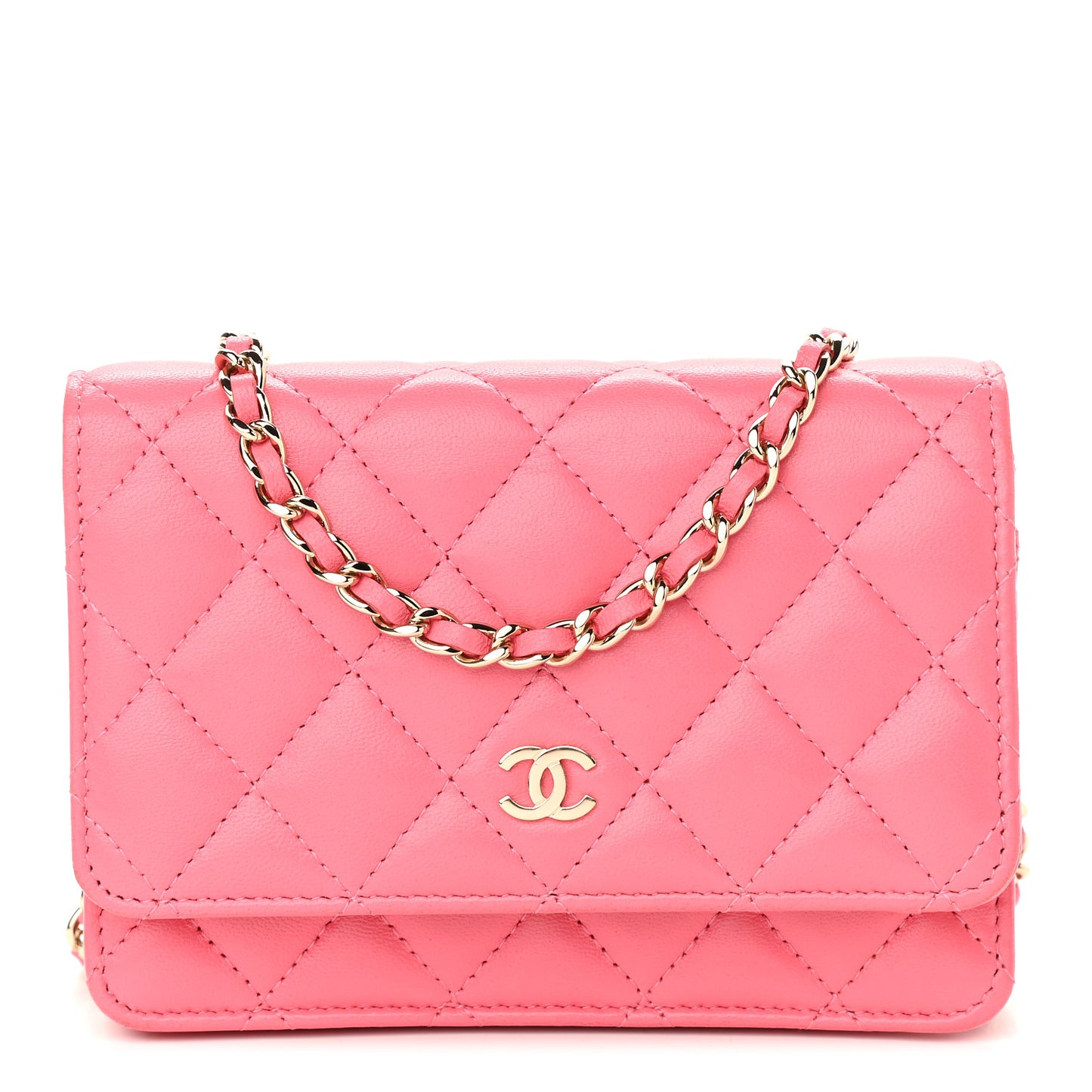 Lambskin Quilted Mini Wallet On Chain WOC Pink