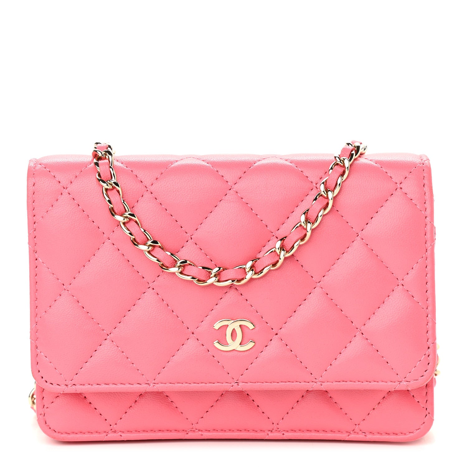 Chanel Lambskin Quilted Mini Wallet On Chain WOC Pink 1 of 9