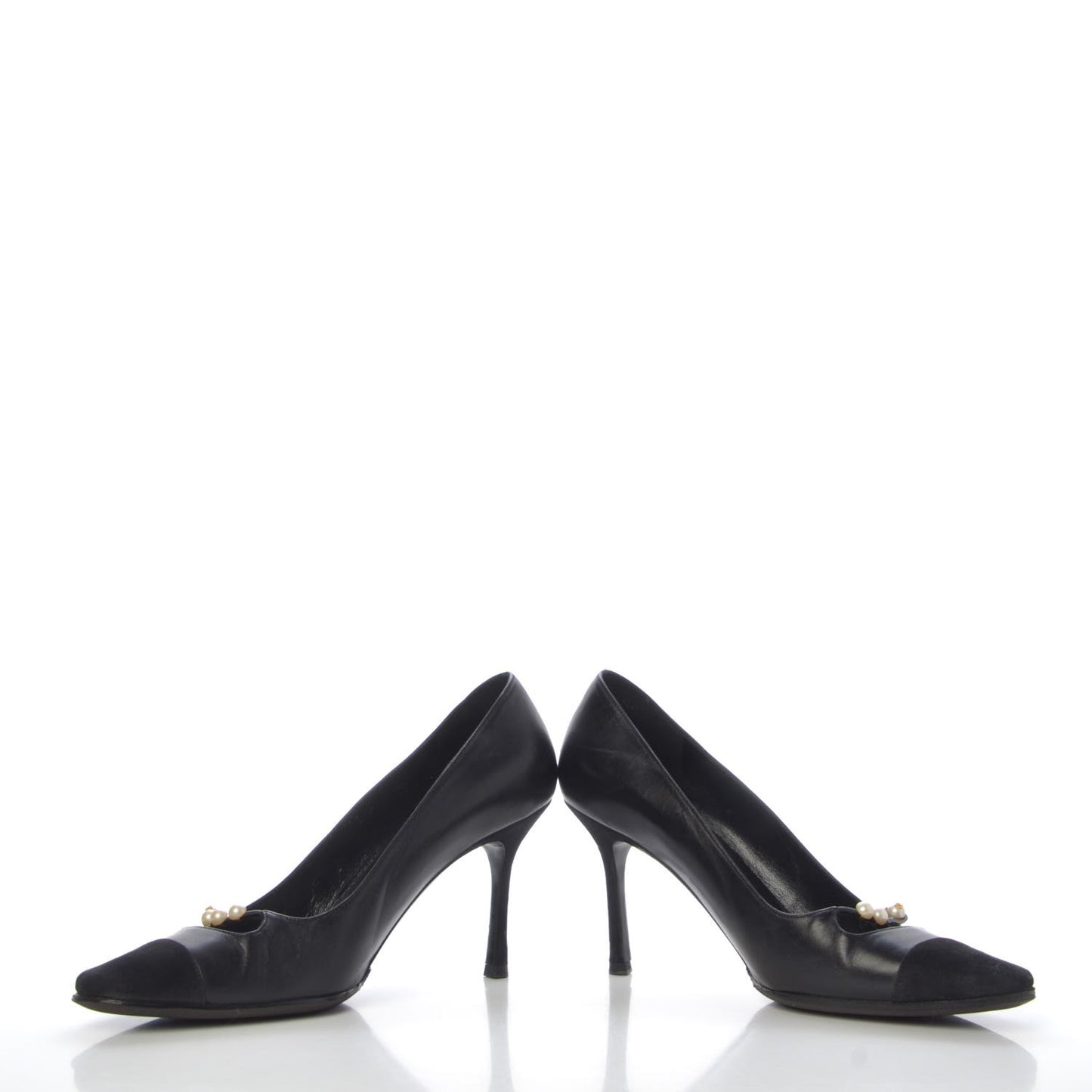 Lambskin Suede Cap Toe Pearl Pumps 38 Black