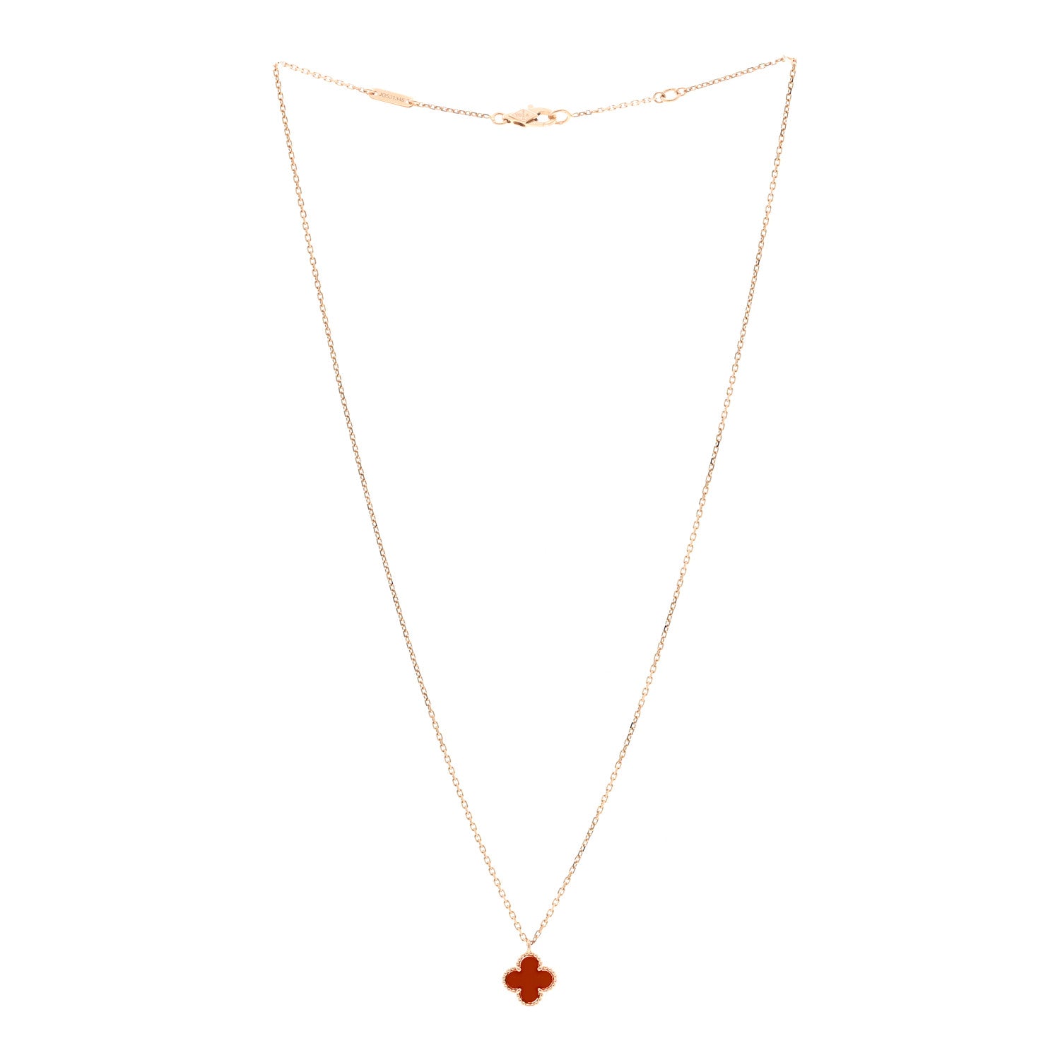 Van Cleef & Arpels 18K Rose Gold Carnelian Sweet Alhambra Pendant Necklace 3 of 5