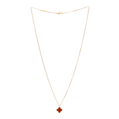 Van Cleef & Arpels 18K Rose Gold Carnelian Sweet Alhambra Pendant Necklace 3 of 5