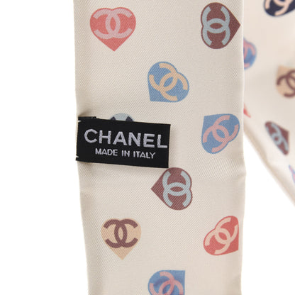 Chanel Silk Heart CC Slim Bandeau Scarf Ivory 3 of 3
