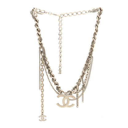 Chanel Metal Chain Link CC Multi Strand Choker Necklace Silver 3 of 6