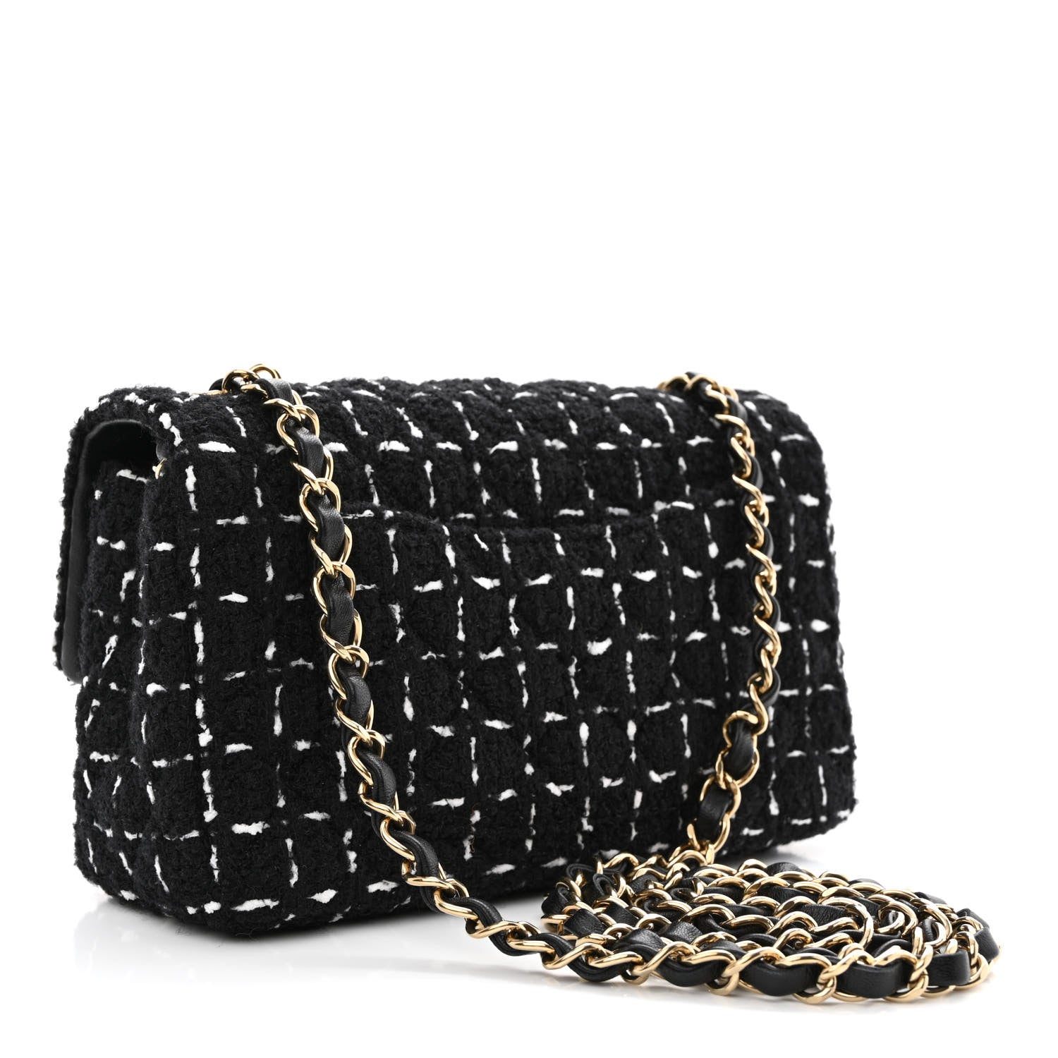 Chanel Tweed Quilted Mini Rectangular Flap Black White 3 of 11