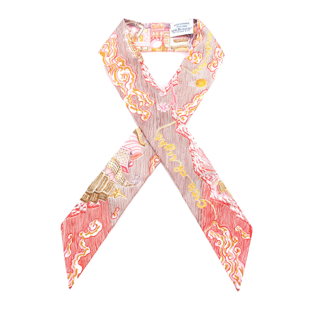 Hermes Silk City Of Light Twilly Rose Jaune D'or Rouge 1 of 3