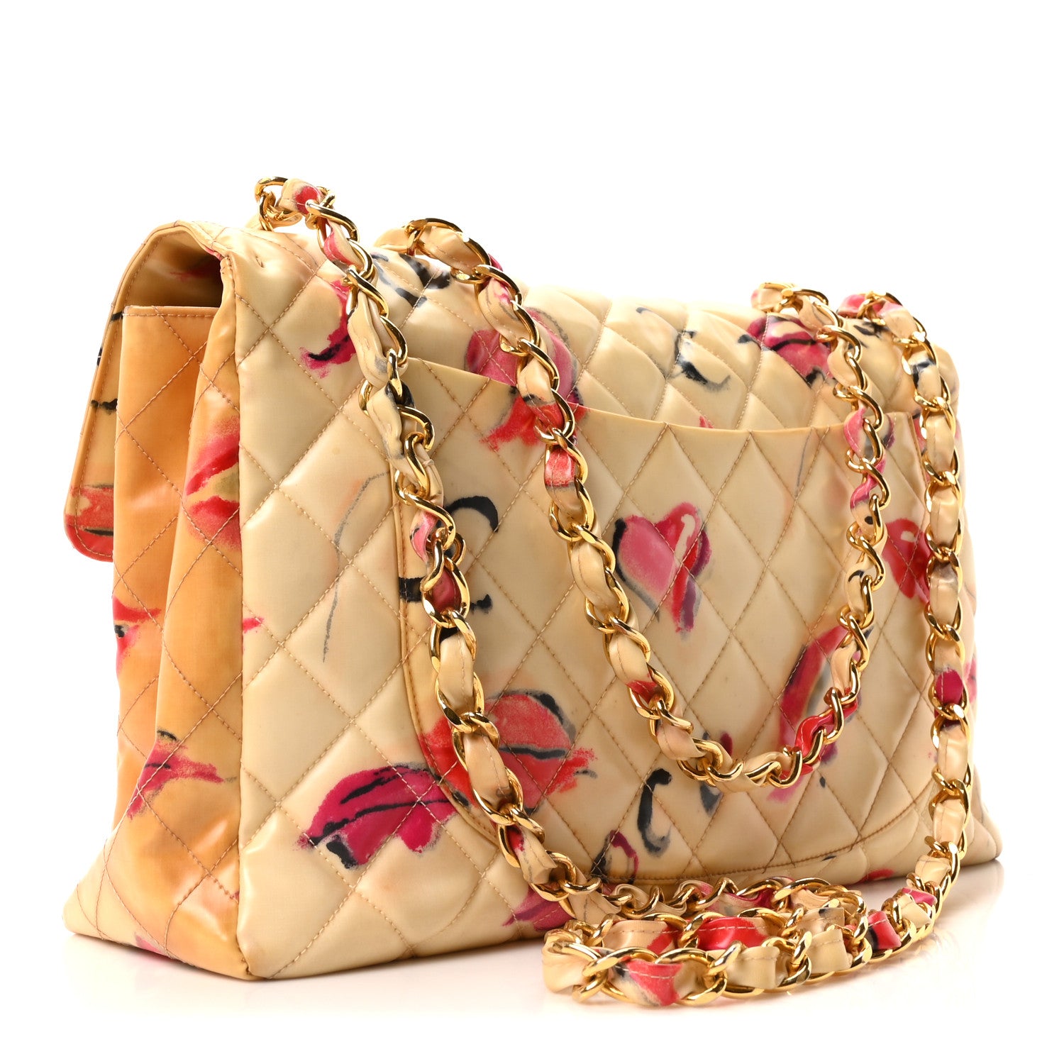 Chanel Coated Canvas Quilted Lips and Kisses Graffiti XL Jumbo Single Flap White Multicolor 3 of 10