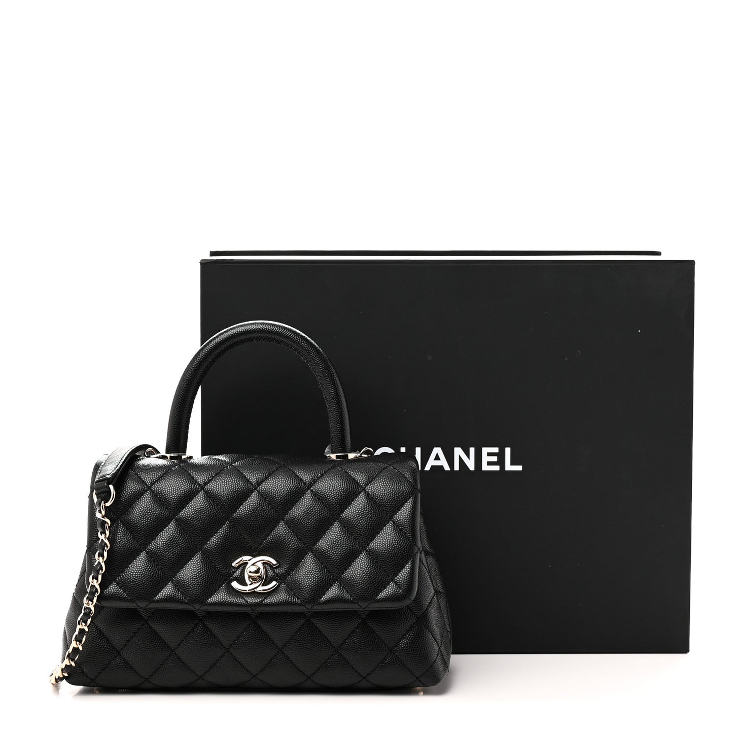 Caviar Quilted Mini Coco Handle Flap Black