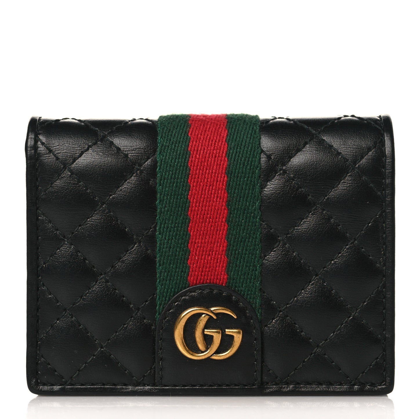 Calfskin Web Trapuntata GG Marmont Card Case Wallet Black
