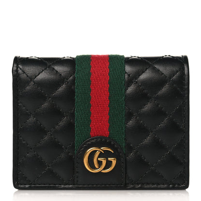 Gucci Calfskin Web Trapuntata GG Marmont Card Case Wallet Black 1 of 7