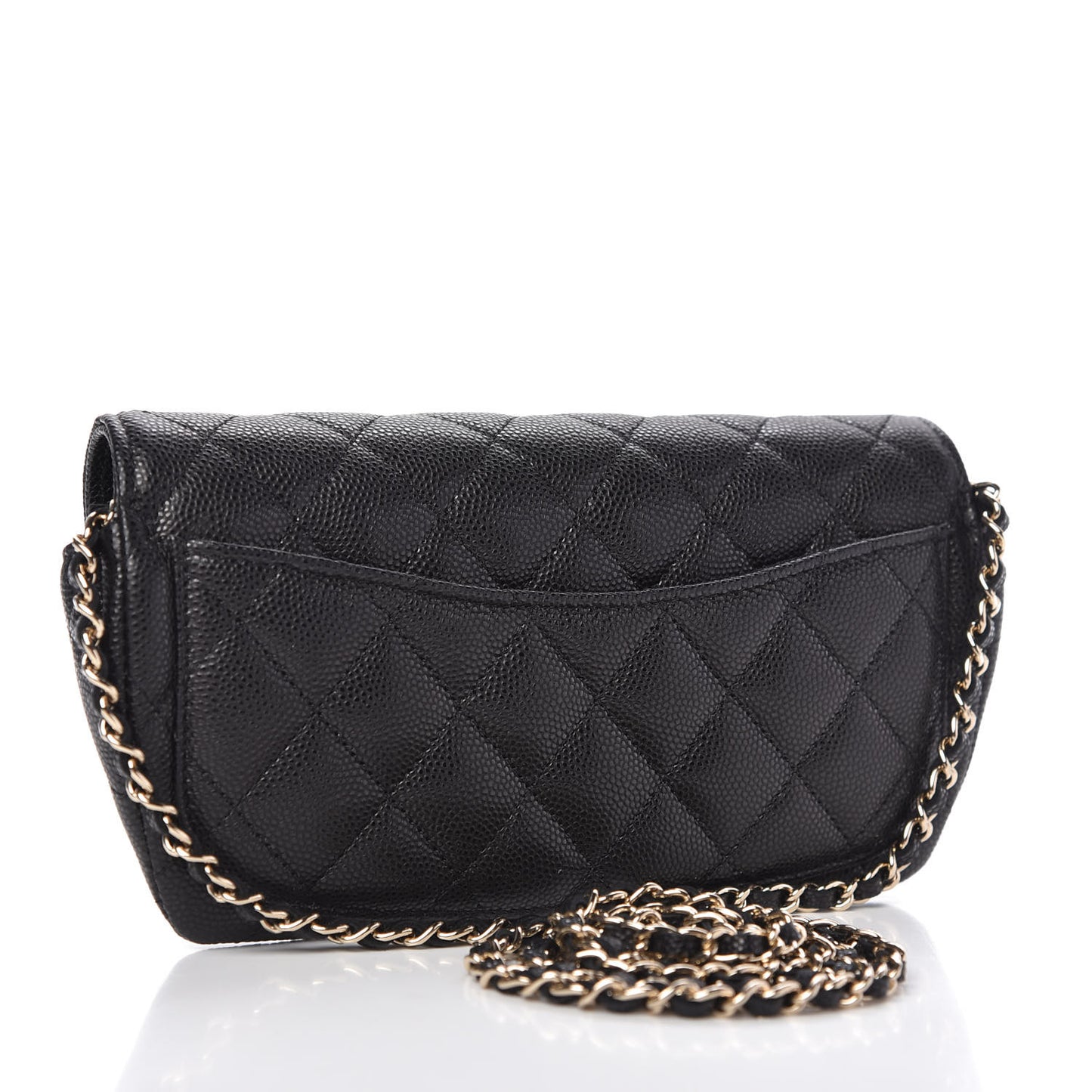 Caviar Quilted Glasses Case With Chain Black