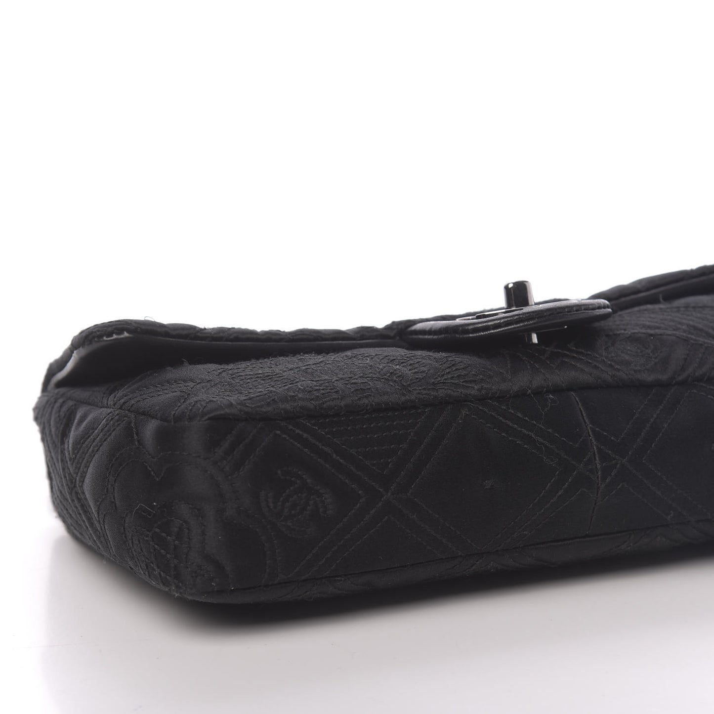 Satin Embroidered Medium Camellia Flap Black