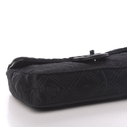 Chanel Satin Embroidered Medium Camellia Flap Black 8 of 13