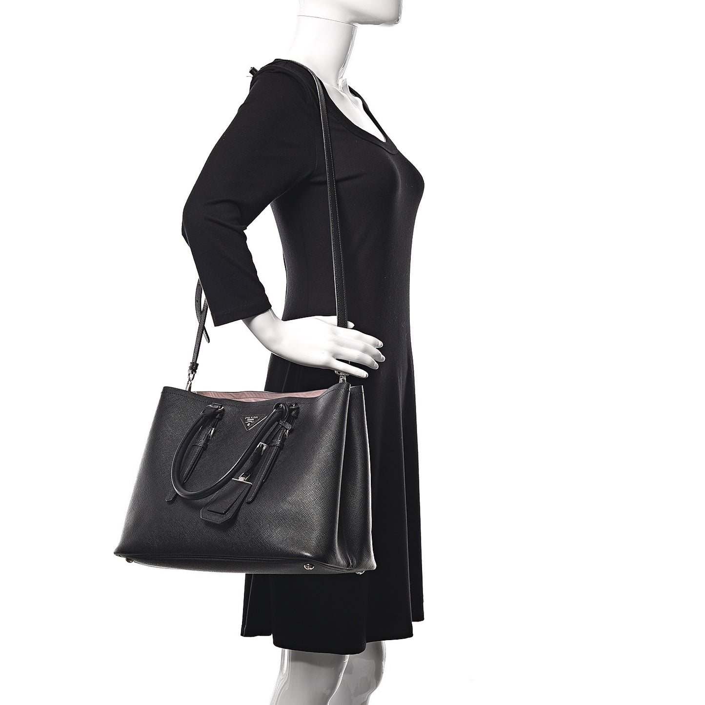 Saffiano Cuir Medium Double Handle Tote Black Mughetto