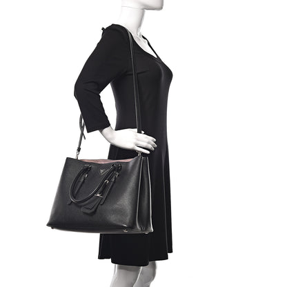 Prada Saffiano Cuir Medium Double Handle Tote Black Mughetto 2 of 11