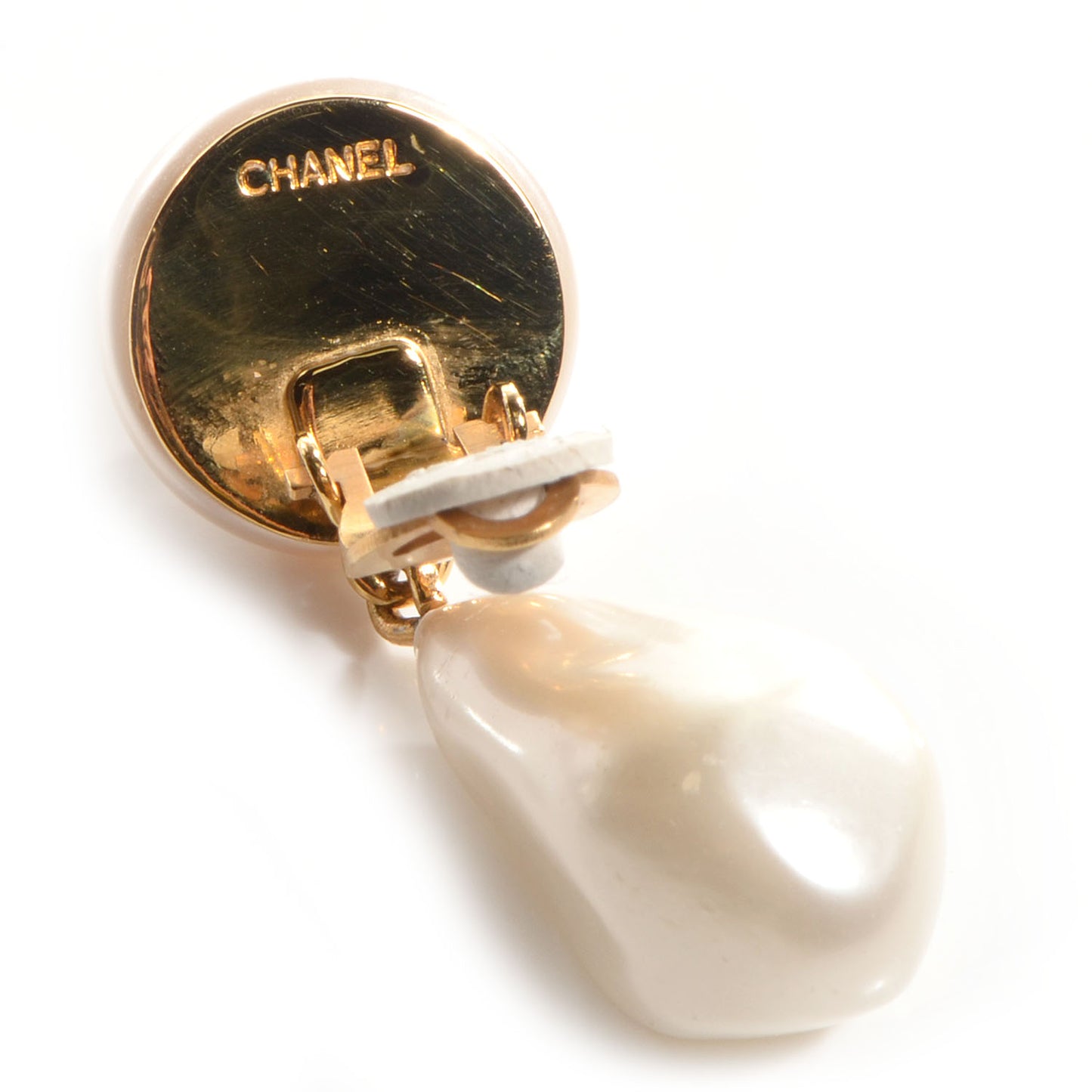 Pearl CC Drop Clip On Earrings Gold