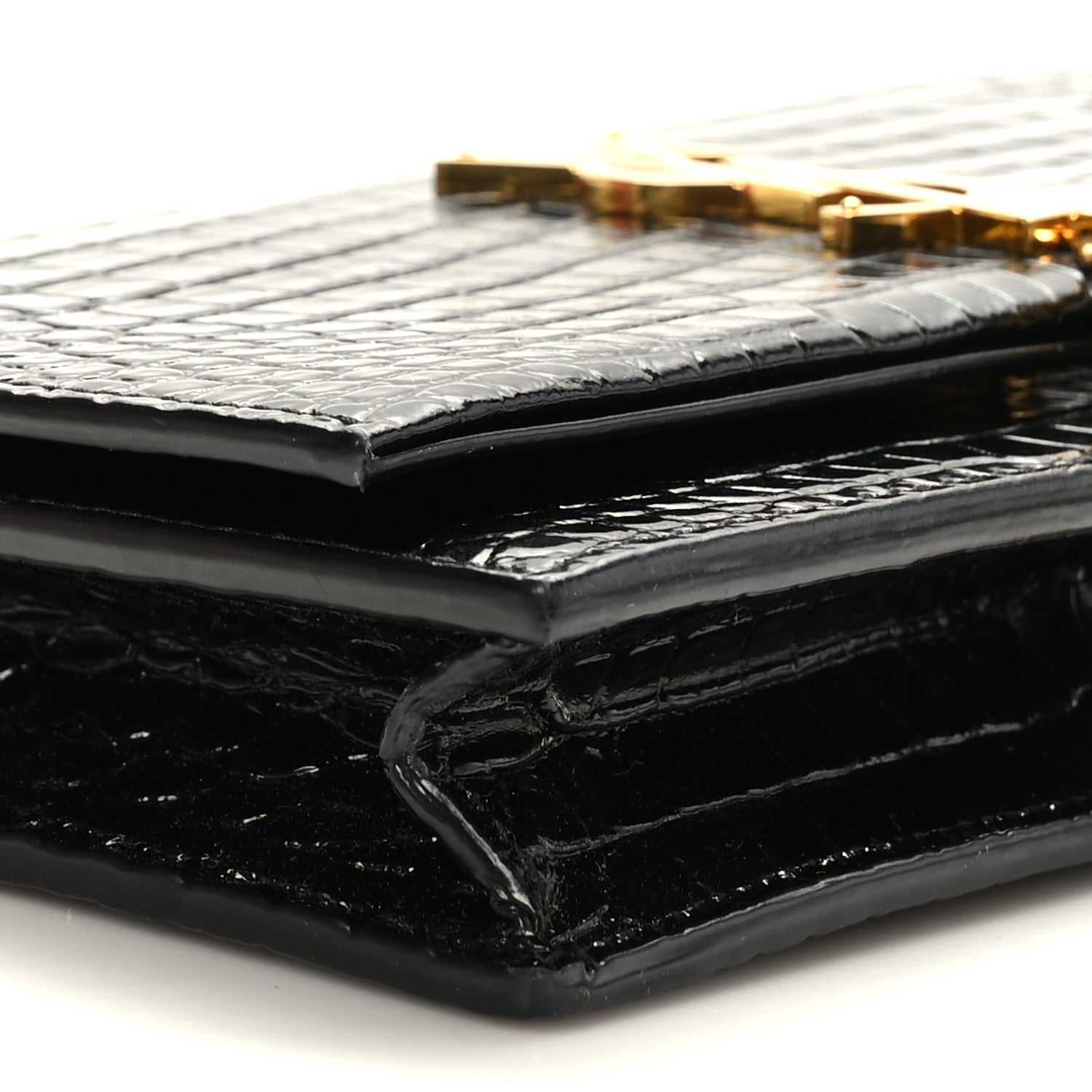 Saint Laurent Calfskin Crocodile Embossed Kate Monogram Tassel Chain Wallet Black 7 of 8