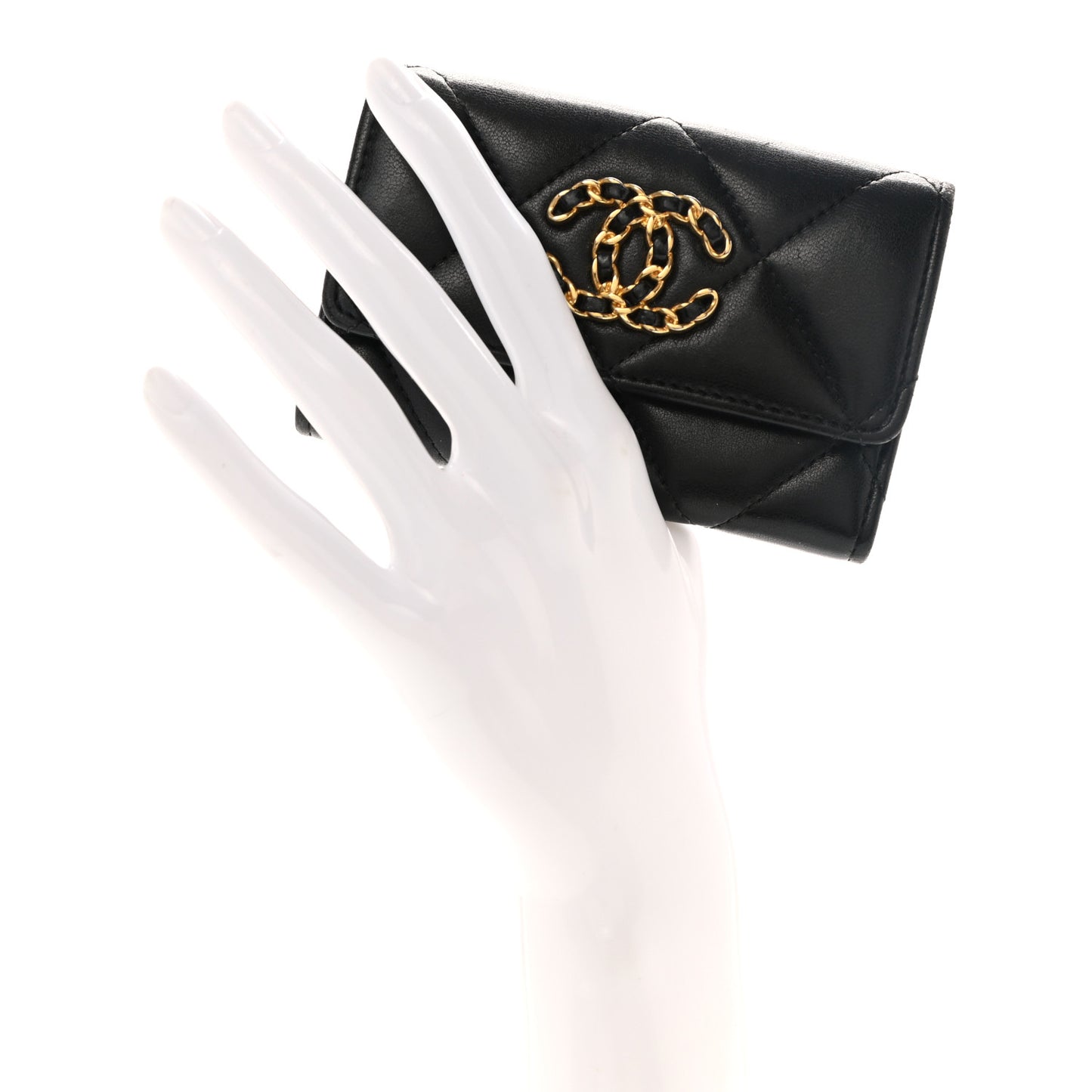 Lambskin Quilted Chanel 19 Flap Card Holder Black