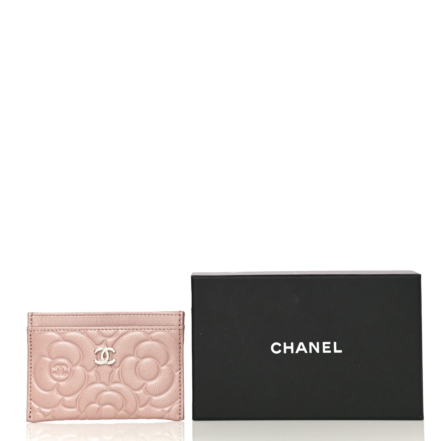 Goatskin Camellia Embossed Card Holder Light Pink