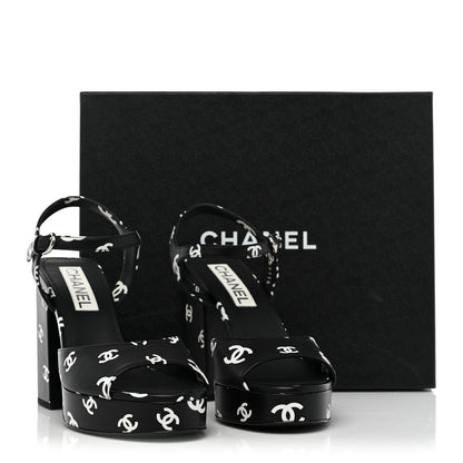 Chanel Printed Lambskin CC Platform Sandals 39 Black White 13 of 13