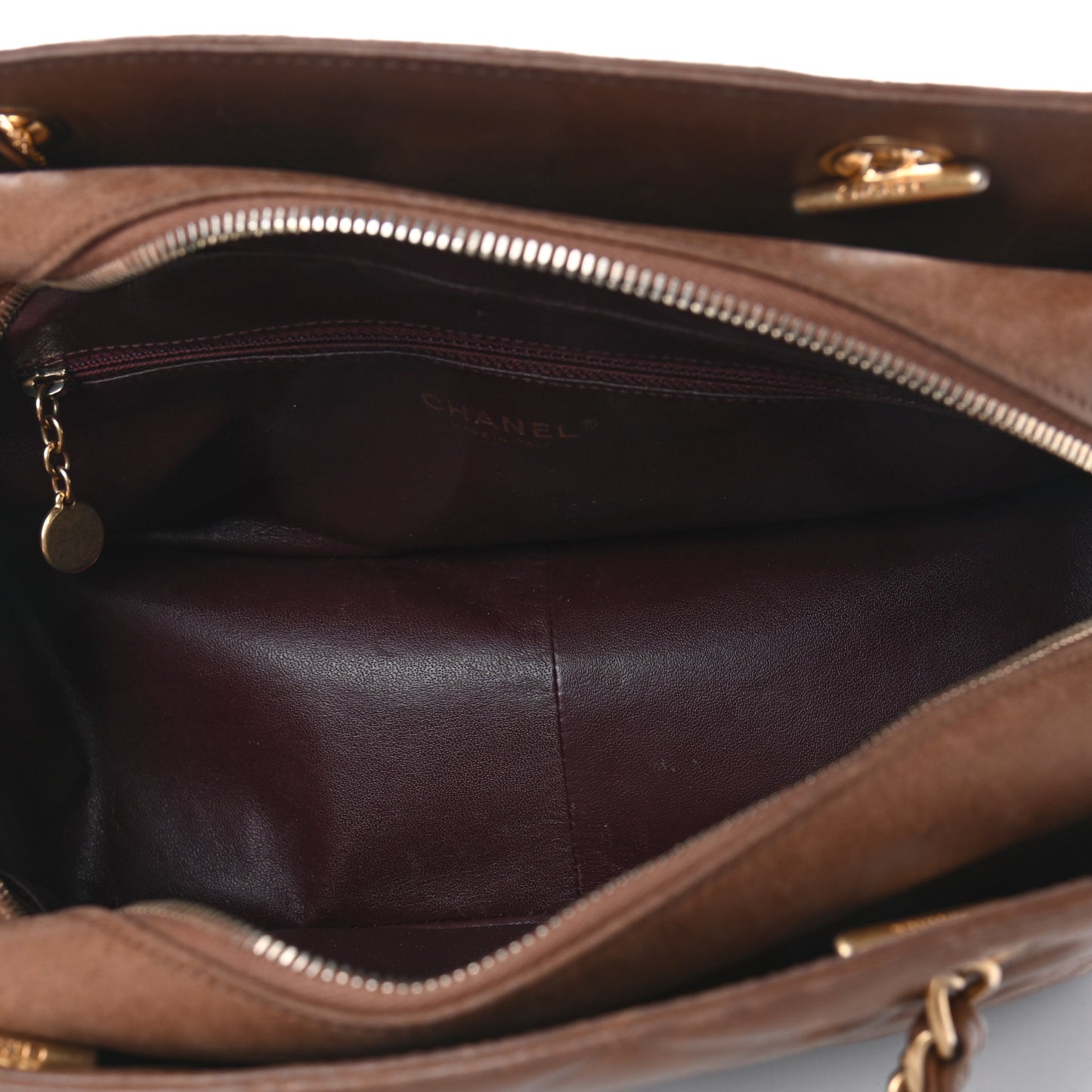 Lambskin Quilted Diamond CC Shoulder Bag Brown