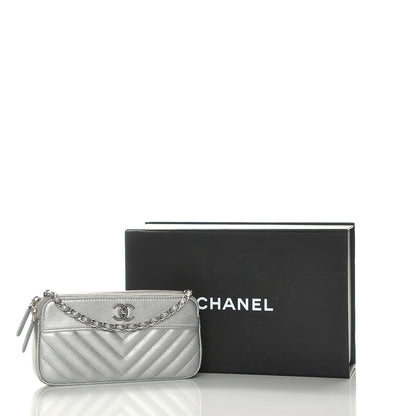 Chanel Metallic Sheepskin Chevron Quilted Small Clutch With Chain Silver 10 of 10