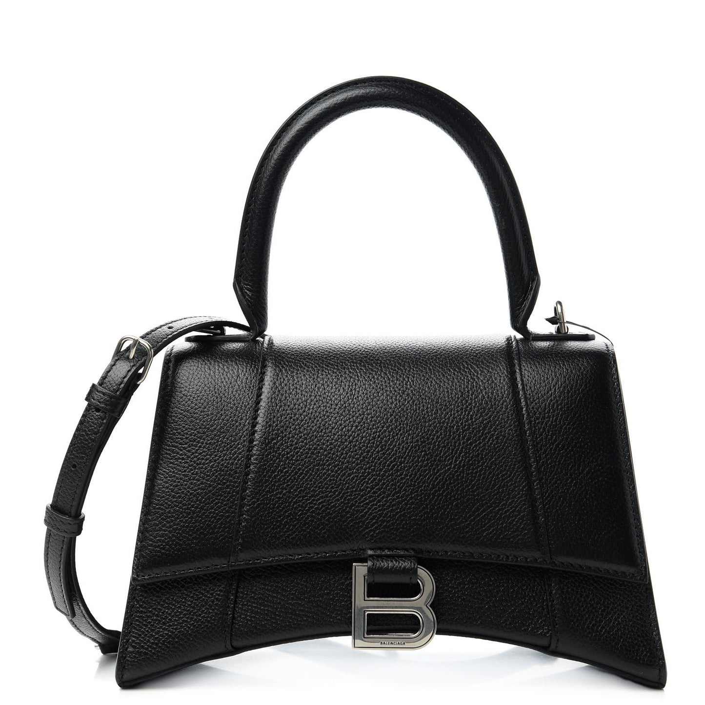 Grained Calfskin Small Hourglass Top Handle Bag Black
