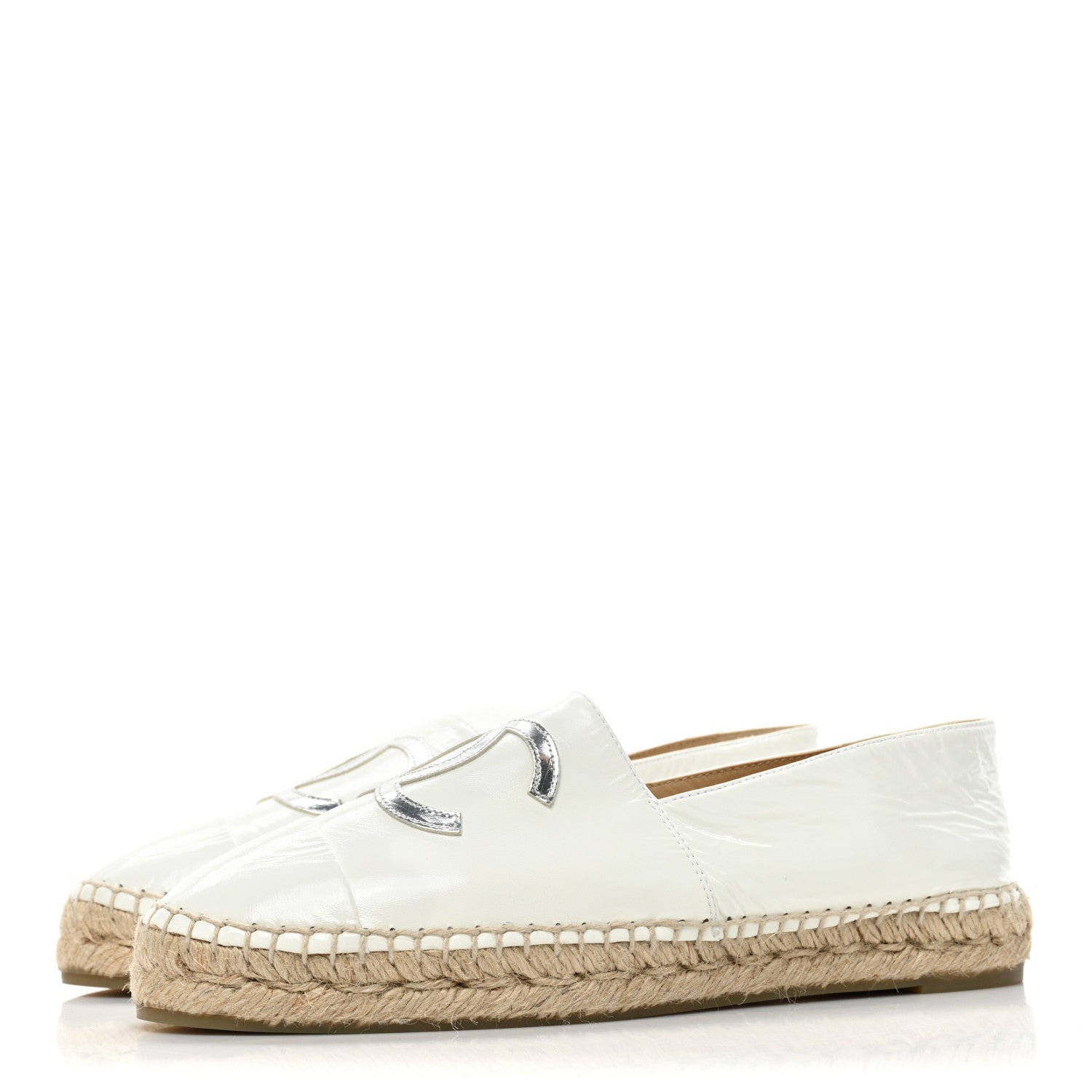Chanel Distressed Patent CC Espadrilles 40 White Silver 3 of 8