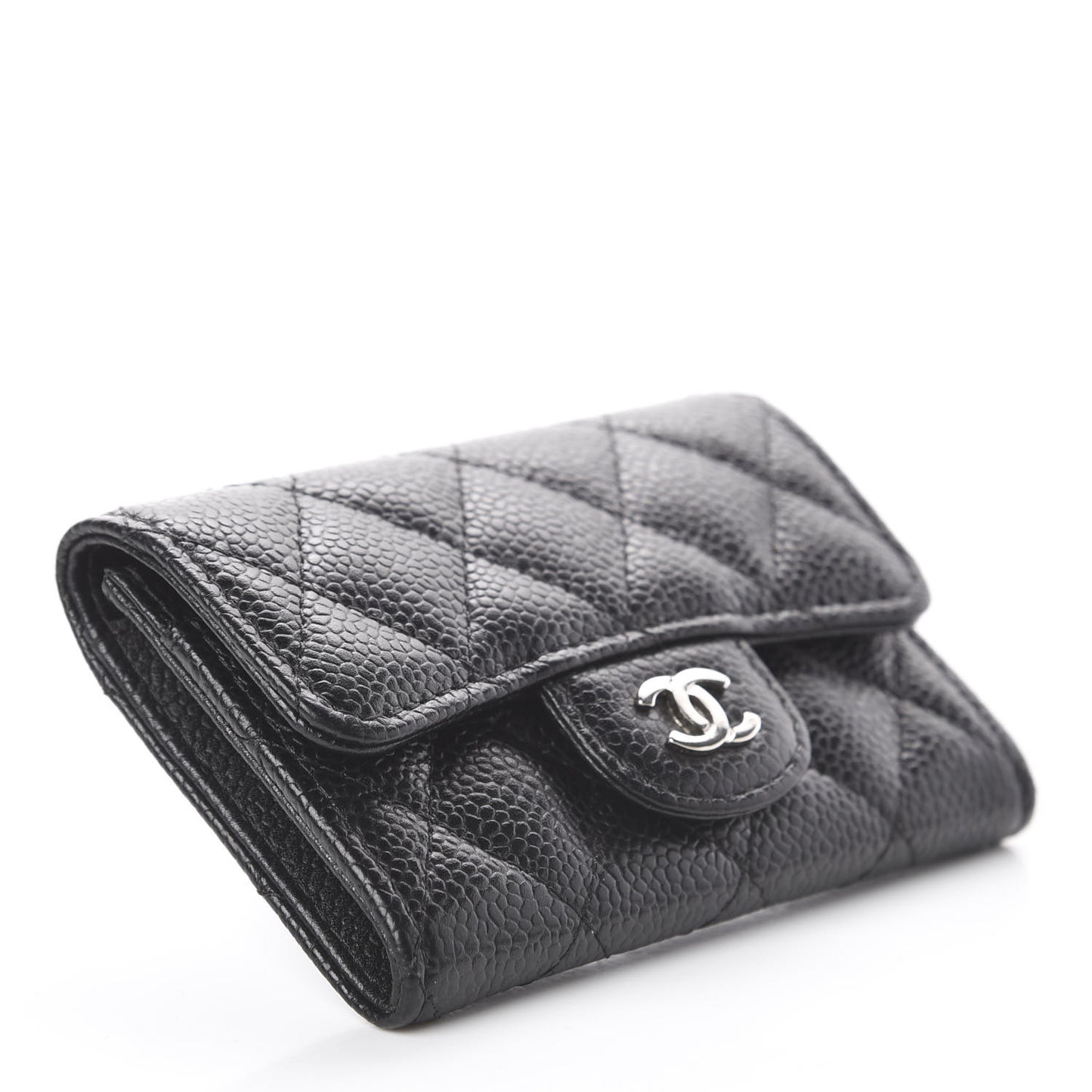 Caviar Quilted Flap Card Holder Black