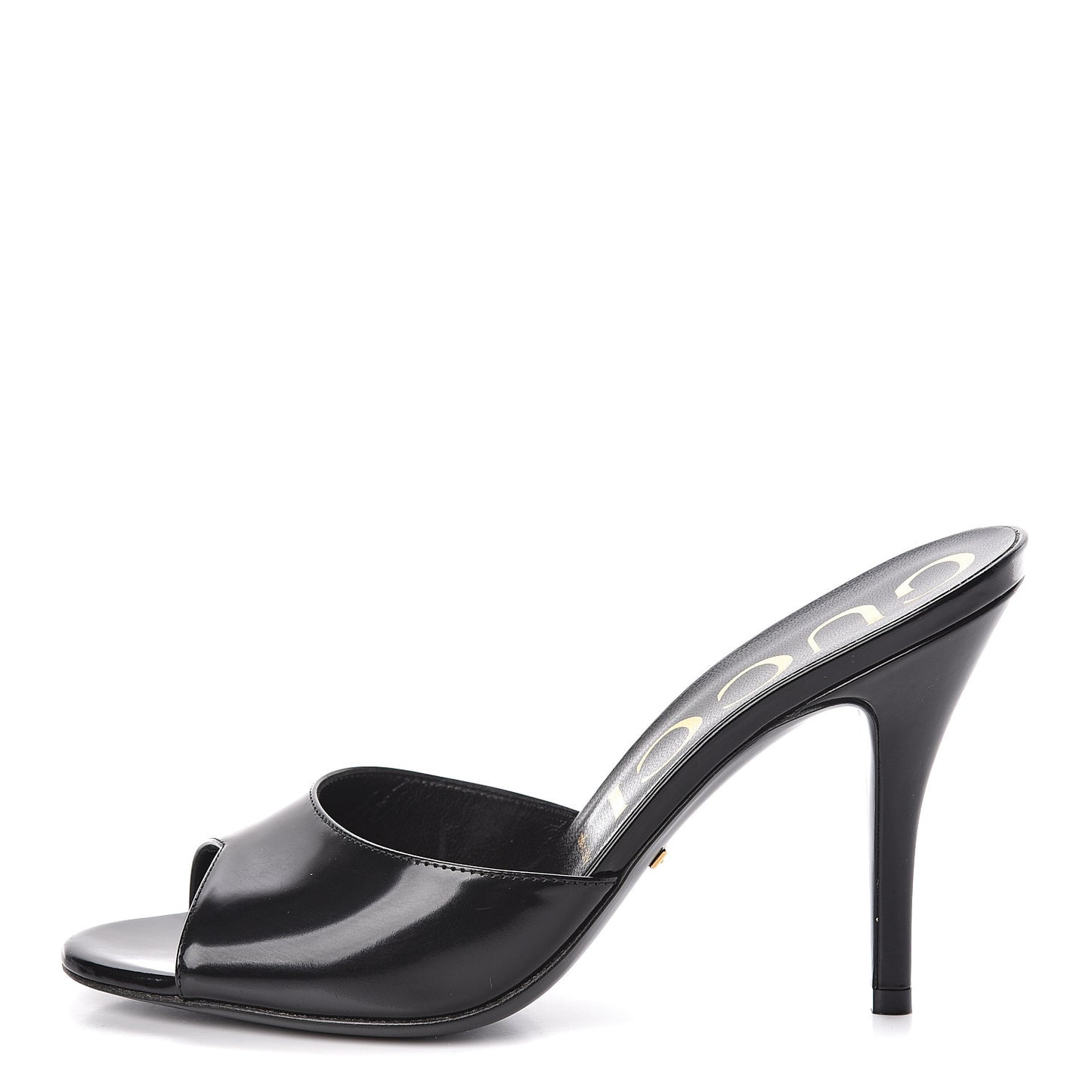 Polished Calfskin Scarlet Mid Heel Slide Sandals 38 Black