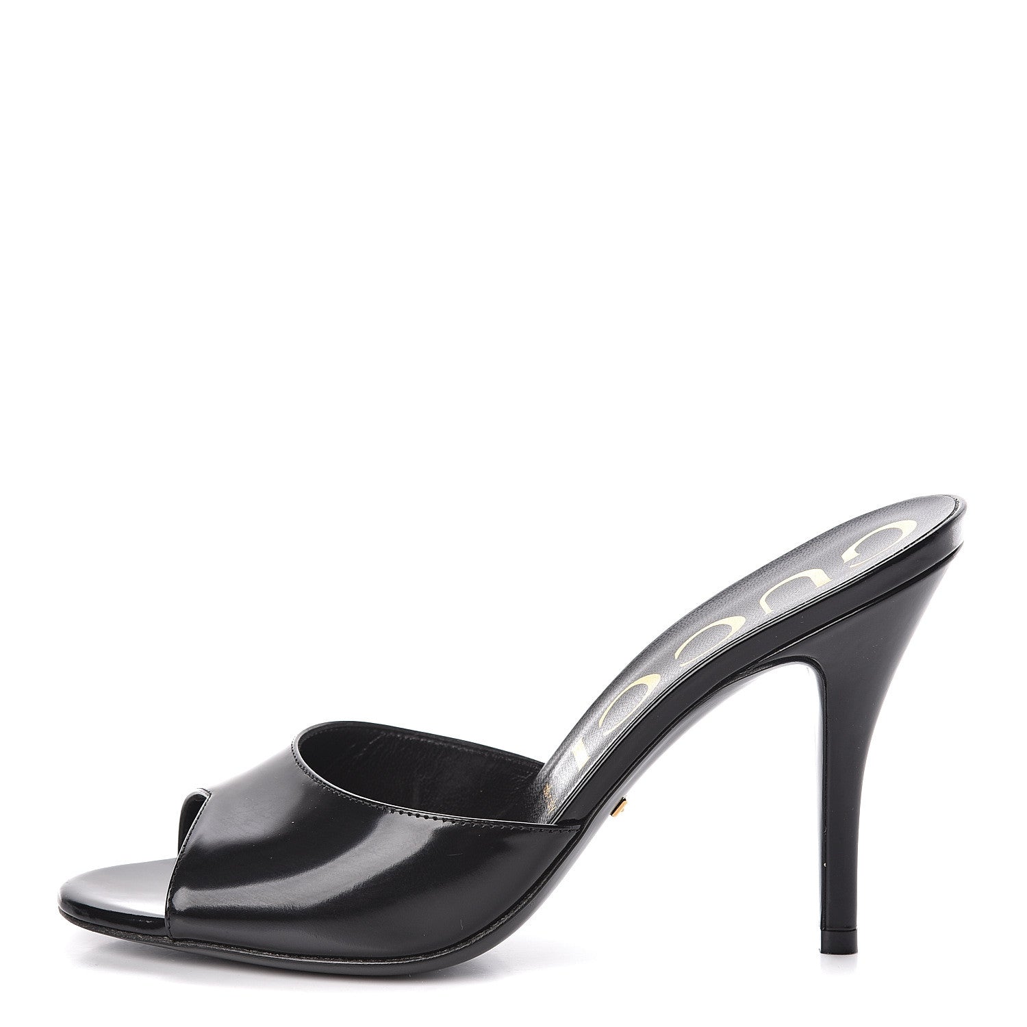 Gucci Polished Calfskin Scarlet Mid Heel Slide Sandals 38 Black 1 of 12